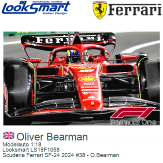 Modelauto 1:18 | Looksmart LS18F1058 | Scuderia Ferrari SF-24 2024 #38 - O.Bearman 