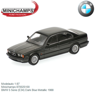 Modelauto 1:87 | Minichamps 870025100 | BMW 5 Serie (E34) Dark Blue Metallic 1988