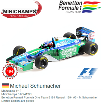 Modelauto 1:12 | Minichamps 517941225 | Benetton Renault Formula One Team B194 Renault 1994 #5 - M.Schumacher