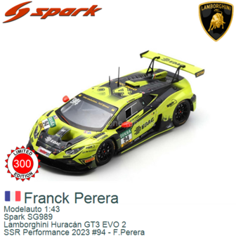 Modelauto 1:43 | Spark SG989 | Lamborghini Hurac&aacute;n GT3 EVO 2 | SSR Performance 2023 #94 - F.Perera