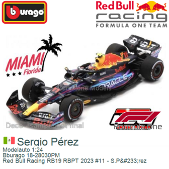 Modelauto 1:24 | Bburago 18-28030PM | Red Bull Racing RB19 RBPT 2023 #11 - S.P&amp;#233;rez