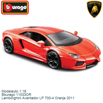 Modelauto 1:18 | Bburago 11033OR | Lamborghini Aventador LP 700-4 Oranje 2011