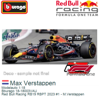 Modelauto 1:18 | Bburago 18-18003VAU | Red Bull Racing RB19 RBPT 2023 #1 - M.Verstappen