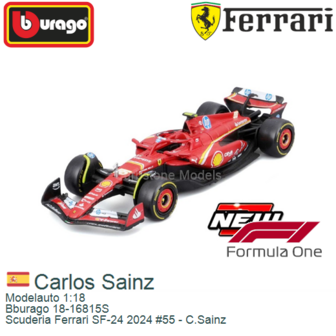 Modelauto 1:18 | Bburago 18-16815S | Scuderia Ferrari SF-24 2024 #55 - C.Sainz