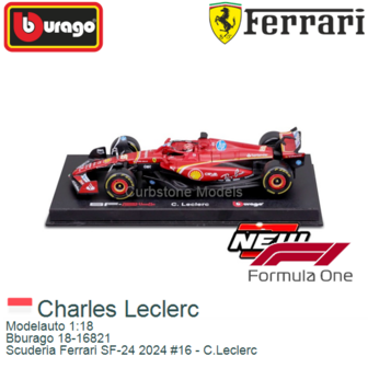 Modelauto 1:18 | Bburago 18-16821 | Scuderia Ferrari SF-24 2024 #16 - C.Leclerc