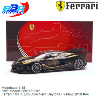 Modelauto 1:18 | BBR Models BBR182282 | Ferrari FXX K Evolution Nero Daytona / Yellow 2018 #44