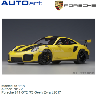 Modelauto 1:18 | Autoart 78172 | Porsche 911 GT2 RS Geel / Zwart 2017