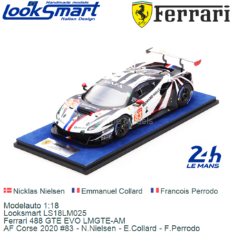 Modelauto 1:18 | Looksmart LS18LM025 | Ferrari 488 GTE EVO LMGTE-AM | AF Corse 2020 #83 - N.Nielsen - E.Collard - F.Perrodo