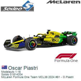 Modelauto 1:18 | Solido S1814204 | McLaren Formula One Team MCL38 2024 #81 - O.Piastri