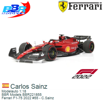 Modelauto 1:18 | BBR Models BBR221855 | Ferrari F1-75 2022 #55 - C.Sainz