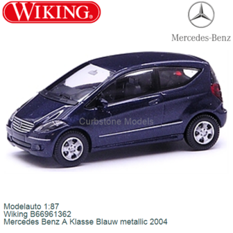 Modelauto 1:87 | Wiking B66961362 | Mercedes Benz A Klasse Blauw metallic 2004