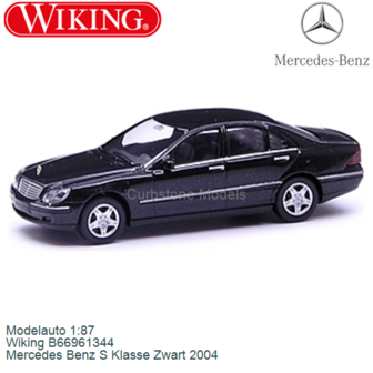 Modelauto 1:87 | Wiking B66961344 | Mercedes Benz S Klasse Zwart 2004