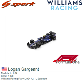 Modelauto 1:64 | Spark Y376 | Williams Racing FW46 2024 #2 - L.Sargeant