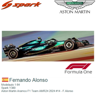 Modelauto 1:64 | Spark Y380 | Aston Martin Aramco F1 Team AMR24 2024 #14 - F.Alonso