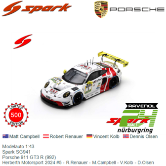 Modelauto 1:43 | Spark SG941 | Porsche 911 GT3 R (992) | Herberth Motorsport 2024 #5 - R.Renauer - M.Campbell - V.Kolb - D.Olse