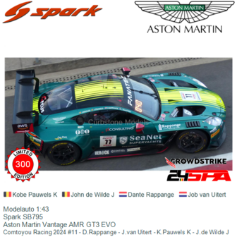 Modelauto 1:43 | Spark SB795 | Aston Martin Vantage AMR GT3 EVO | Comtoyou Racing 2024 #11 - D.Rappange - J.van Uitert - K.Pauw