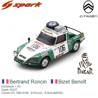 Modelauto 1:43 | Spark S5537 | Citro&euml;n DS 1980 #106 - B.Roncin - B.Beno&amp;#238;t 