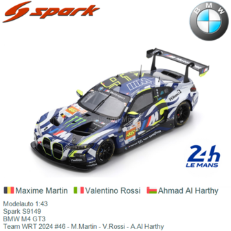 Modelauto 1:43 | Spark S9149 | BMW M4 GT3 | Team WRT 2024 #46 - M.Martin - V.Rossi - A.Al Harthy