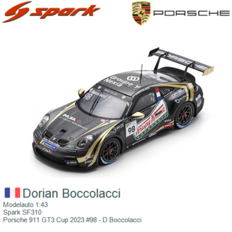 Modelauto 1:43 | Spark SF310 | Porsche 911 GT3 Cup 2023 #98 - D.Boccolacci