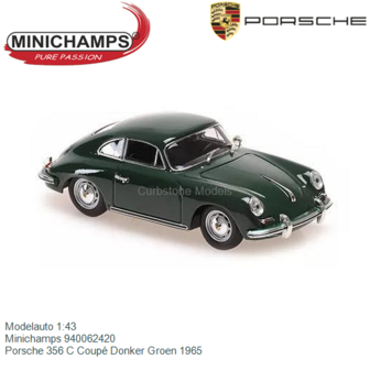 Modelauto 1:43 | Minichamps 940062420 | Porsche 356 C Coup&eacute; Donker Groen 1965