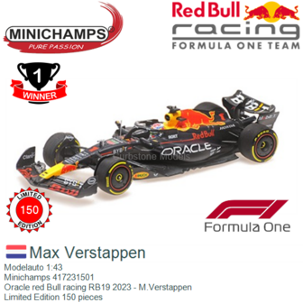 Modelauto 1:43 | Minichamps 417231501 | Oracle red Bull racing RB19 2023 - M.Verstappen