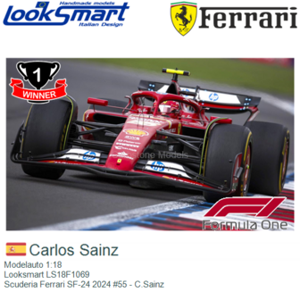 Modelauto 1:18 | Looksmart LS18F1069 | Scuderia Ferrari SF-24 2024 #55 - C.Sainz