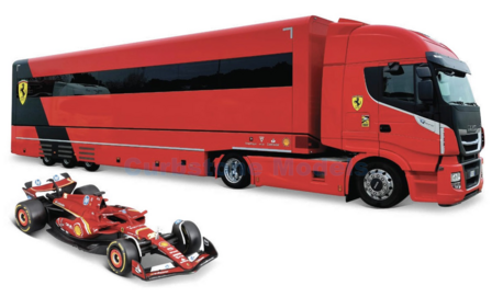 Vrachtwagen 1:43 | Bburago 18-36867 | Iveco S-Way 570 | Scuderia Ferrari 2023 - C.Leclerc