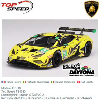 Modelauto 1:18 | Top Speed TS0533 | Lamborghini Hurac&aacute;n GT3 EVO 2 | Iron Lynx 2023 #19 - R.Ineichen - F.Perera - R.Giammar