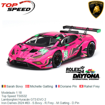 Modelauto 1:18 | Top Speed TS0532 | Lamborghini Hurac&aacute;n GT3 EVO 2 | Iron Dames 2024 #83 - S.Bovy - R.Frey - M.Gatting - D.