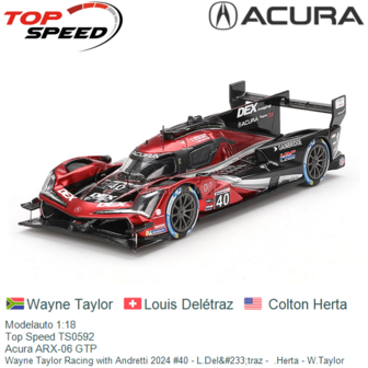 Modelauto 1:18 | Top Speed TS0592 | Acura ARX-06 GTP | Wayne Taylor Racing with Andretti 2024 #40 - L.Del&amp;#233;traz -  .Her