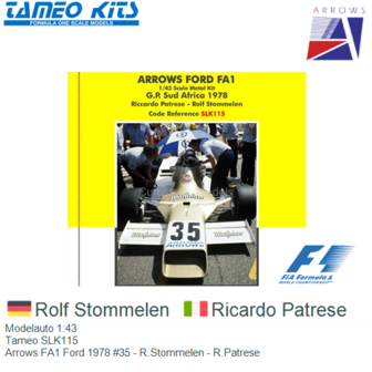 Modelauto 1:43 | Tameo SLK115 | Arrows FA1 Ford 1978 #35 - R.Stommelen - R.Patrese