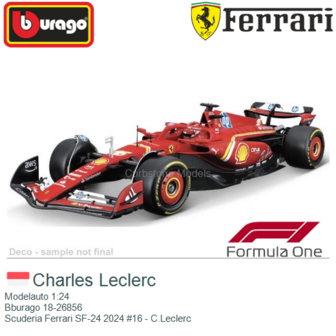 Modelauto 1:24 | Bburago 18-26856 | Scuderia Ferrari SF-24 2024 #16 - C.Leclerc