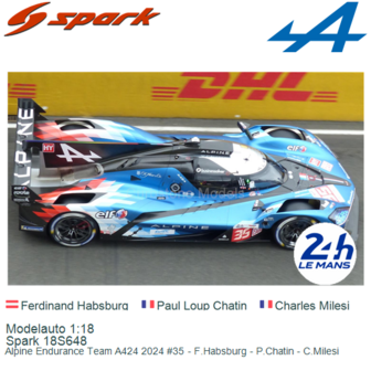 Modelauto 1:18 | Spark 18S648 | Alpine Endurance Team A424 2024 #35 - F.Habsburg - P.Chatin - C.Milesi