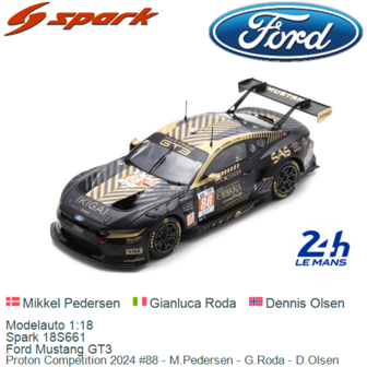 Modelauto 1:18 | Spark 18S661 | Ford Mustang GT3 | Proton Competition 2024 #88 - M.Pedersen - G.Roda - D.Olsen