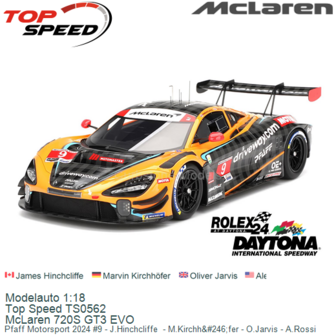 Modelauto 1:18 | Top Speed TS0562 | McLaren 720S GT3 EVO | Pfaff Motorsport 2024 #9 - J.Hinchcliffe  - M.Kirchh&amp;#246;fer - 