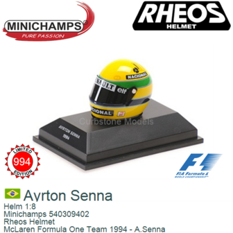 Helm 1:8 | Minichamps 540309402 | Rheos Helmet | McLaren Formula One Team 1994 - A.Senna