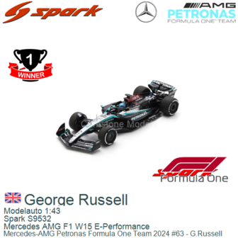 Modelauto 1:43 | Spark S9532 | Mercedes AMG F1 W15 E-Performance | Mercedes-AMG Petronas Formula One Team 2024 #63 - G.Russell