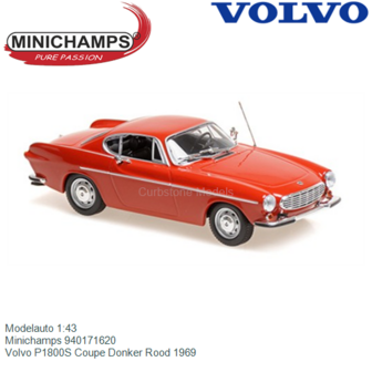 Modelauto 1:43 | Minichamps 940171620 | Volvo P1800S Coupe Donker Rood 1969