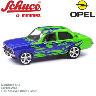 Modelauto 1:43 | Schuco 2657 | Opel Ascona A Blauw / Groen