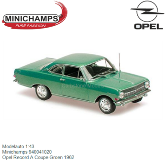 Modelauto 1:43 | Minichamps 940041020 | Opel Record A Coupe Groen 1962