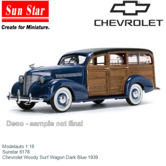 Modelauto 1:18 | Sunstar 6178 | Chevrolet Woody Surf Wagon Dark Blue 1939