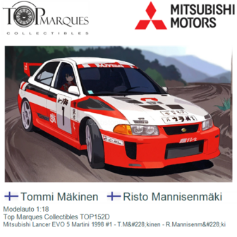 Modelauto 1:18 | Top Marques Collectibles TOP152D | Mitsubishi Lancer EVO 5 Martini 1998 #1 - T.M&amp;#228;kinen - R.Mannisenm&amp;