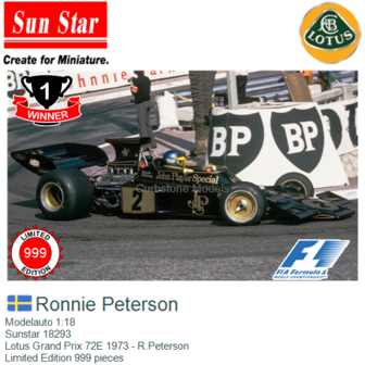 Modelauto 1:18 | Sunstar 18293 | Lotus Grand Prix 72E 1973 - R.Peterson