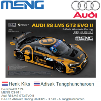 Bouwpakket 1:24 | MENG CS-011 | Audi R8 LMS GT3 EVO II | B-QUIK Absolute Racing 2023 #26 - H.Kiks - A.Tangphuncharoen 