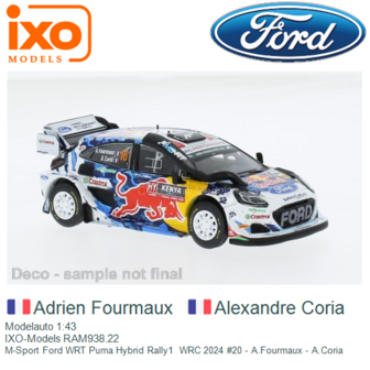 Modelauto 1:43 | IXO-Models RAM938.22 | M-Sport Ford WRT Puma Hybrid Rally1  WRC 2024 #20 - A.Fourmaux - A.Coria