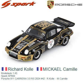 Modelauto 1:43 | Spark SP650 | Porsche 911 CARRERA 3.0 RS 2024 #42 - R.Kolle  - M.Camille 