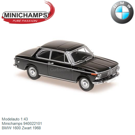 Modelauto 1:43 | Minichamps 940022101 | BMW 1600 Zwart 1968