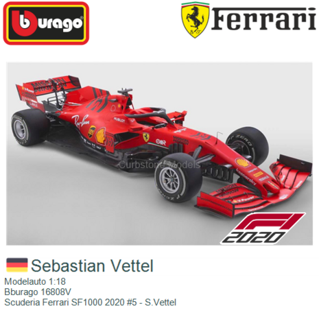 laden Socialistisch Marxisme Modelauto 1:18 | Bburago 16808V | Scuderia Ferrari SF1000 2020 #5 - S.Vettel