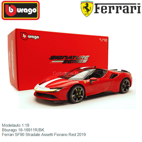 Stout Dhr vitamine Modelauto 1:18 | Bburago 18-16911R/BK | Ferrari SF90 Stradale Assetti  Fiorano Red 2019