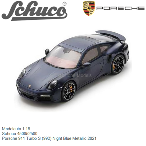 Oppervlakte Actie optocht Modelauto 1:18 | Schuco 450052500 | Porsche 911 Turbo S (992) Night Blue  Metallic 2021